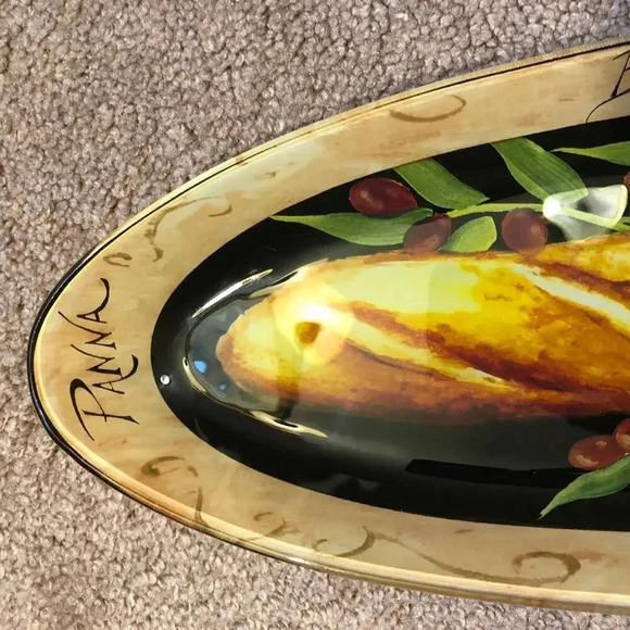 Vintage Unique Cottagecore Glass Barguette Bread Tray 16" Long Signed - Picture 5 of 7